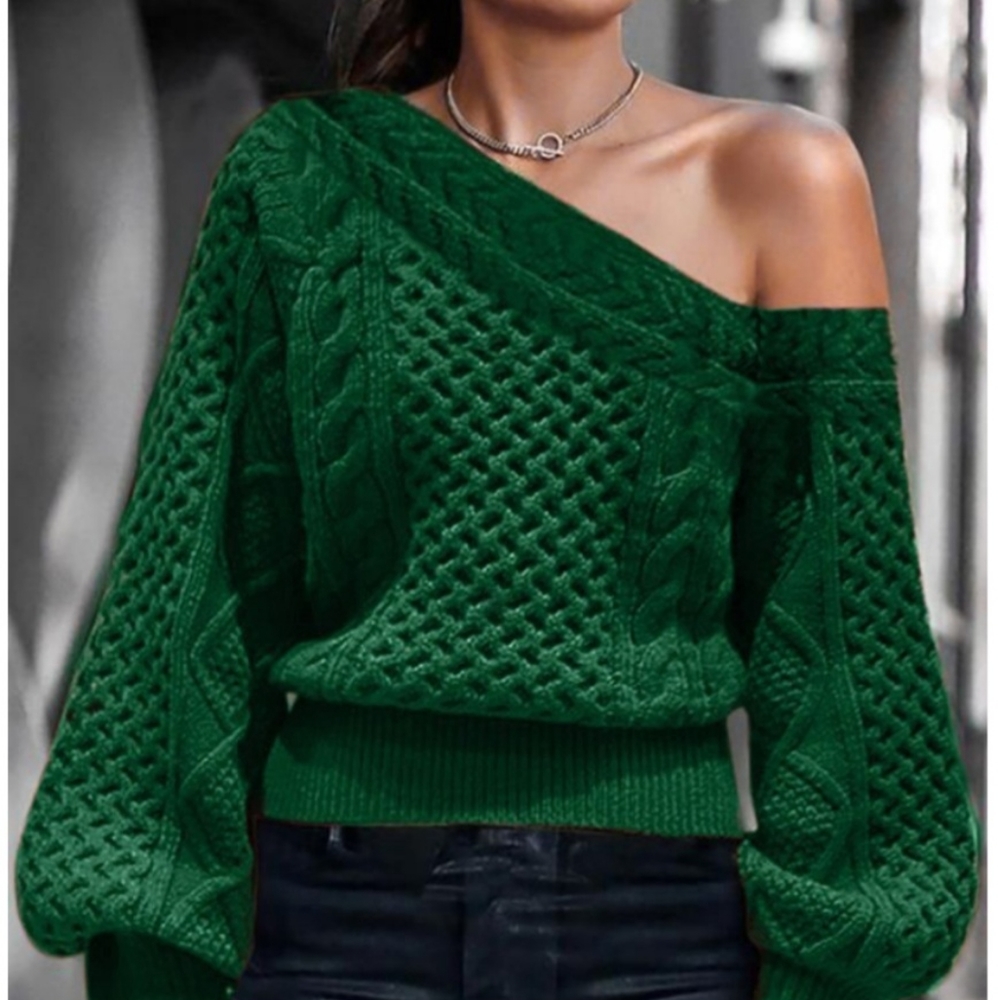 Off Shoulder Pure Color Twist Sweater